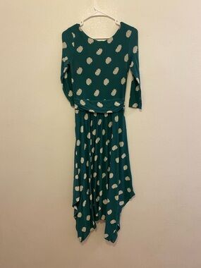 Boden Teal Dress with Cream Polka Accents